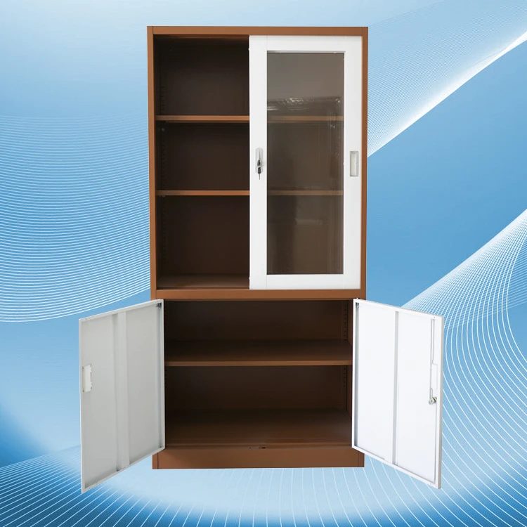 for Factory price cheap glass double door metal storage filing cabinet office file room item storage cabinet wood grain printing