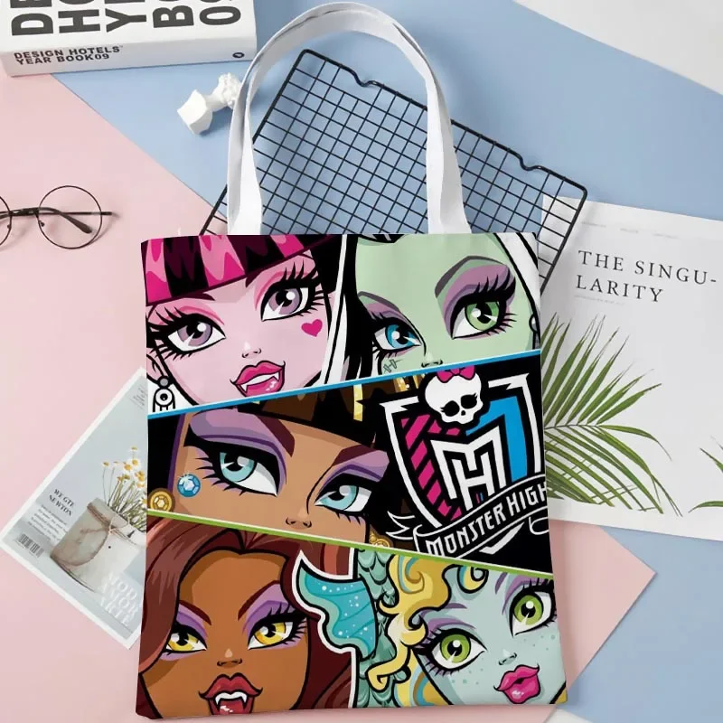 Custom Monster High Tote Shopping Bags 30x35cm Tote Bag Reusable Handbag Women Shoulder Cloth Pouch Foldable