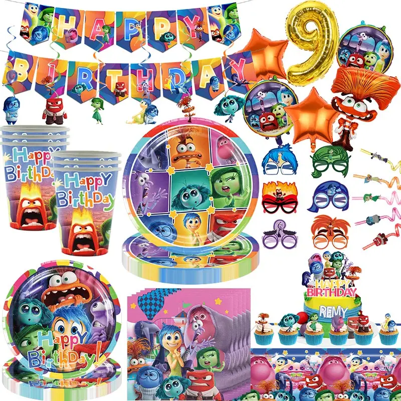 New Disney Inside Out 2 Birthday Party Decorations Inside Out Theme Tableware Set Anxiety Balloons Happy Supplies For Kids Gift