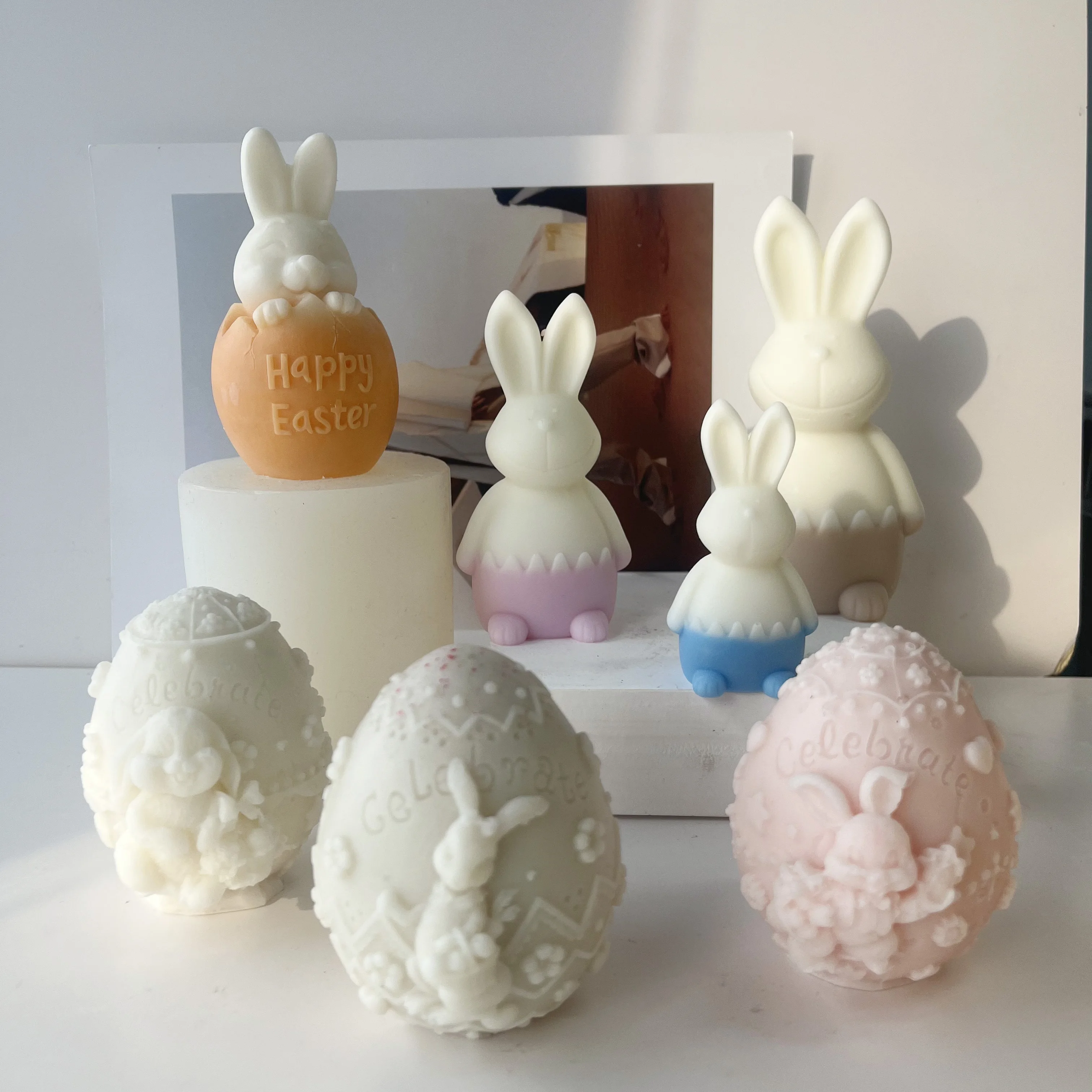 

Easter Candle Mold 3D Bunny Rabbit Egg Shaped Silicone Molds for Handmade Candles Soap Home Decoration Tools