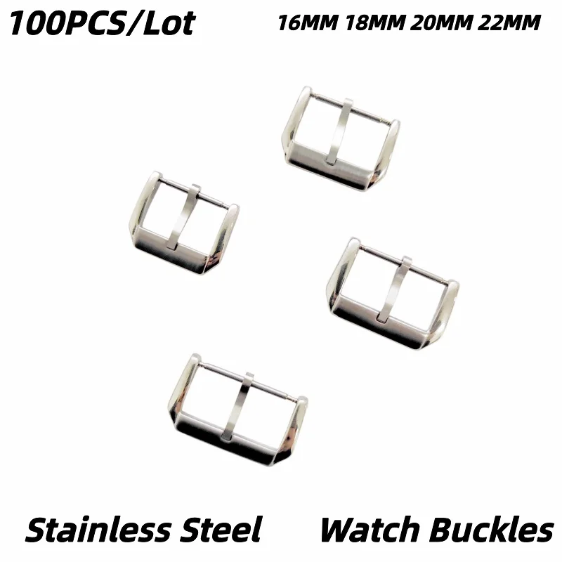 Tony Wholesale 100PCS Silver Color Stainless Steel Watch Buckles 16MM 18MM 20MM 22MM For Watch Bands Straps Compatible Bulk Pack