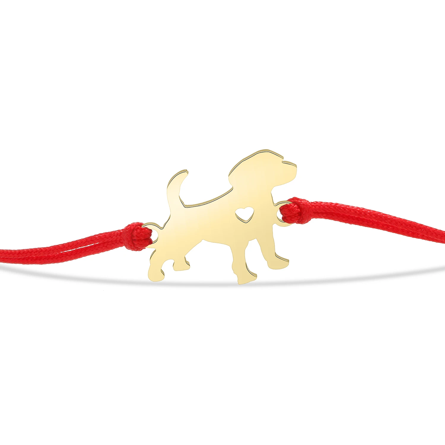 Gold-plated Stainless Steel Delicate Polish Cute Dog With Love Heart Charm Bracelet Women Pet Animal Red String Jewelry Present