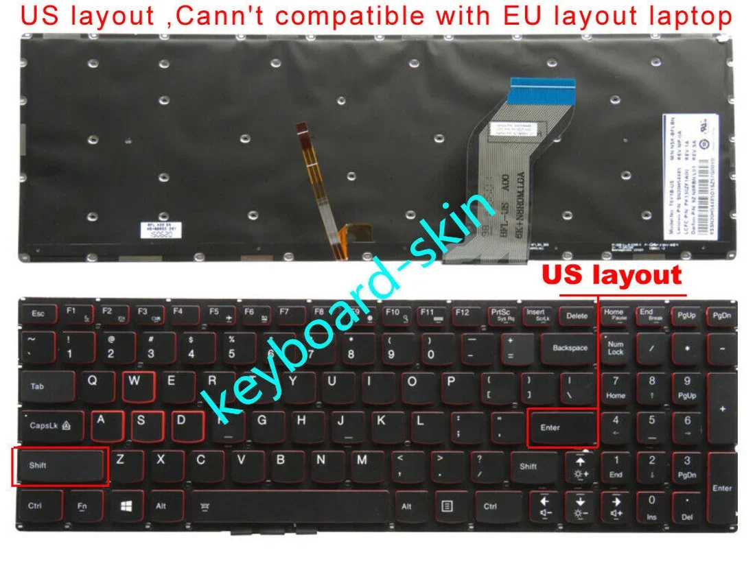 New US backlit Keyboard No-frame for Lenovo Y700-15,Y700-15ISK,Y700-17,Y700-17ISK,Y700-15ACZ,rescuer 15isk,laptop