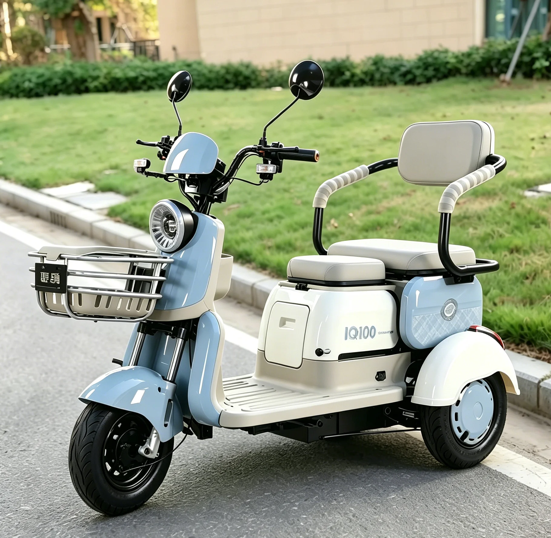 Urban Commute Electric Scooter 3 Seater, Leisure E-Tricycle for Adults Seniors, Child Pickup Dropoff Daily Transport
