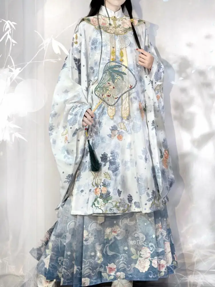 Standing Neck Oblique Front Shirt Gradient Heavy Industry Embroidery Hanfu Original Cloud Shoulder Ming Dynasty Han Dress Suit