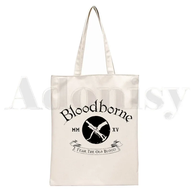 Bloodborne Game Tote Bag Unisex Canvas Bags The Hunter Shopping Bags Printed Casual Shoulder Bag Foldable