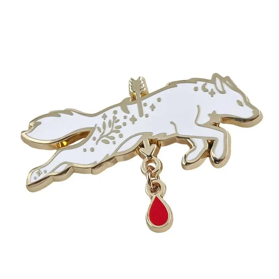 Ancient Rome Lupercalia Enamel Pin Mythological White Wolf Brooch Arrow Blood Drop Dangle Badge Pagan Wiccan Jewelry Gift for Fr