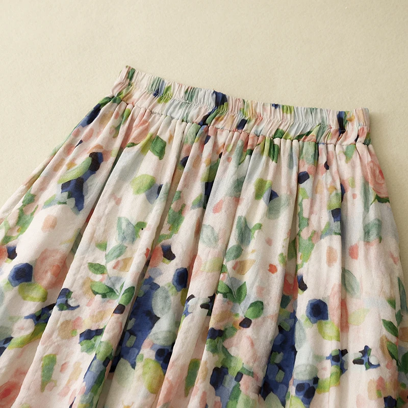 Vintage Frauen Röcke neue Frühling/Sommer Baumwolle Leinen hohe Taille lose bedruckte chinesische Stil Rock A-Linie Kleidung 2024 koreanisch