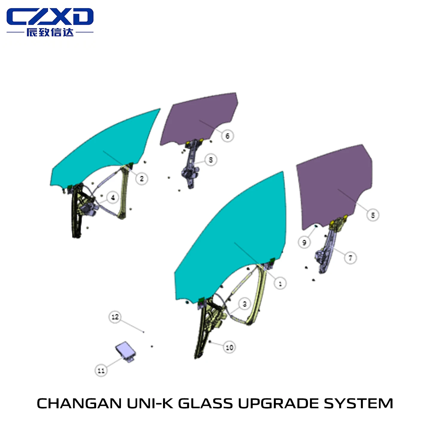 OEM 6104200-CR01 is suitable for Changan UNI-K electric window lifter motor assembly door glass lifter with motor front  2021-20