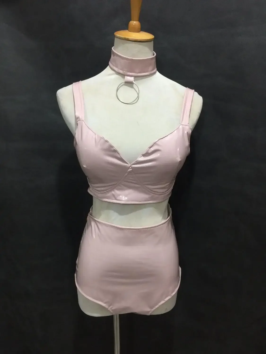 Set bikini in pelle PU verde fluorescente Costume da pole dance sexy Discoteca Bar DJ Donne Cantante Ballerino Team Jazz Stage Wear