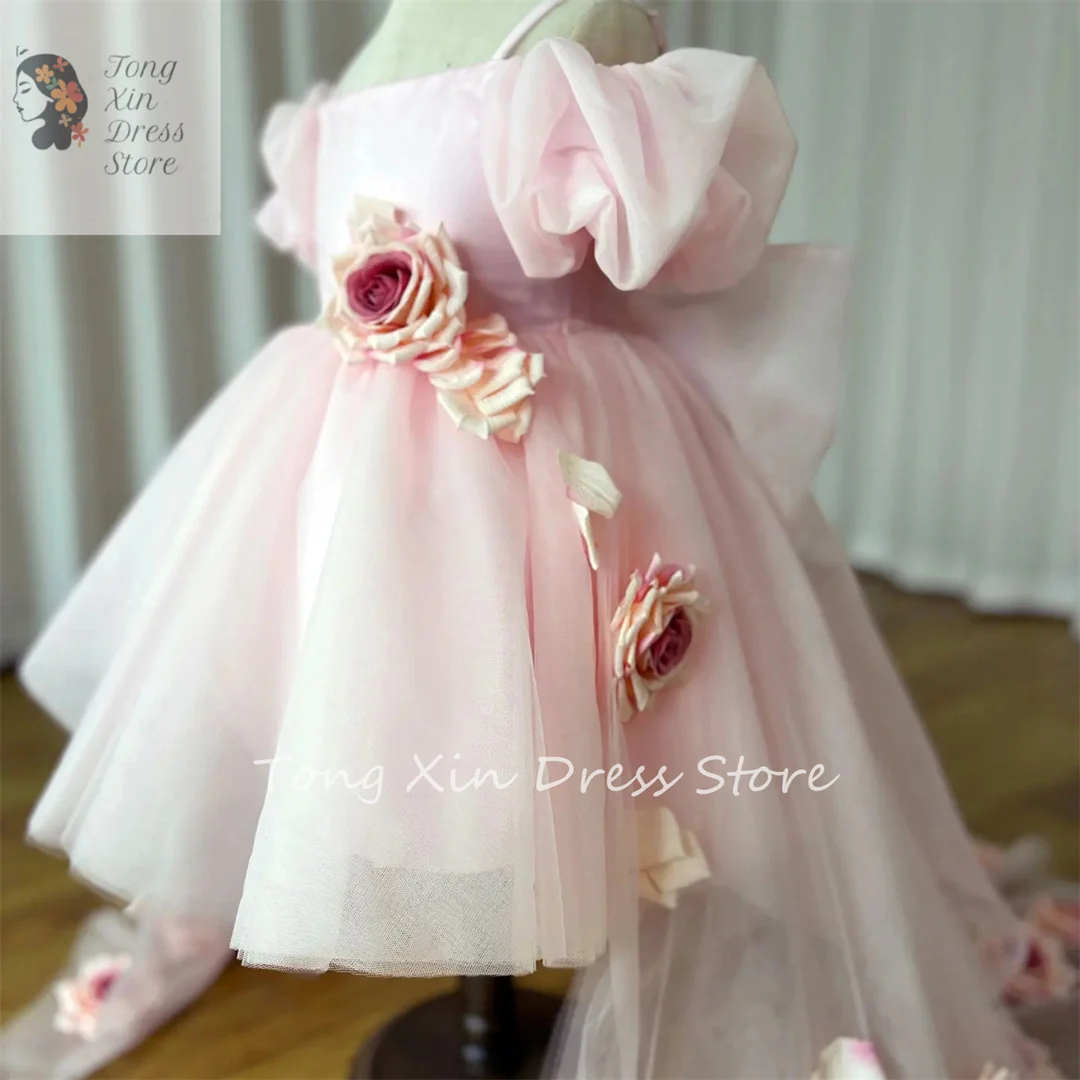 Flower Girl Dresses Pink Girl Dress with Flowers Baby Kids Princess Birthday Wedding Party Holiday Gown