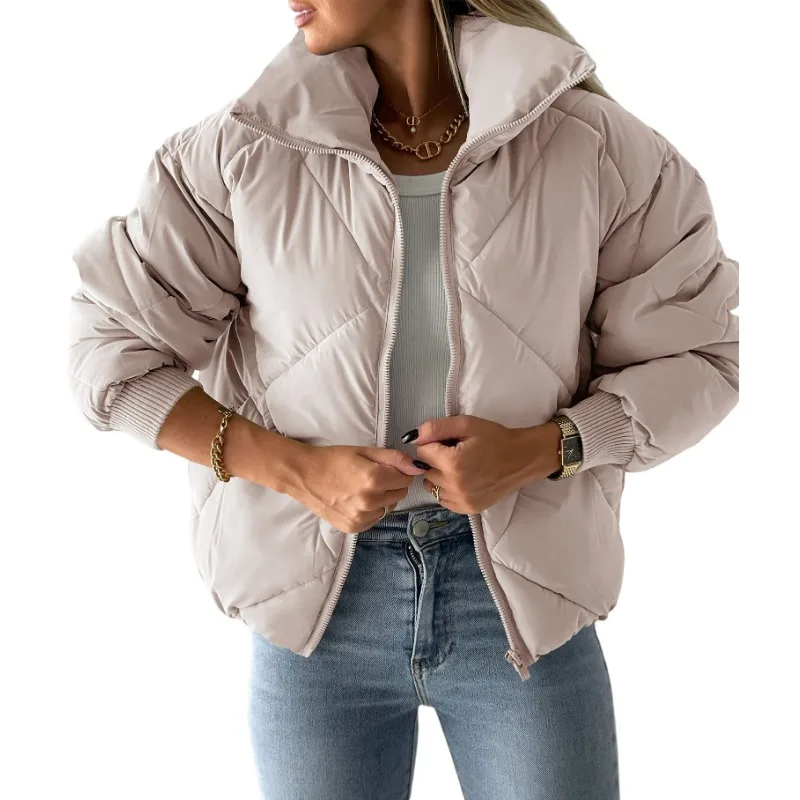 

Cotton-Padded Jacket Outwear Zipper Winter Y2K Loose Parkas Warm Bread Coat Short Zipped Jacket Coat Parkas for Women