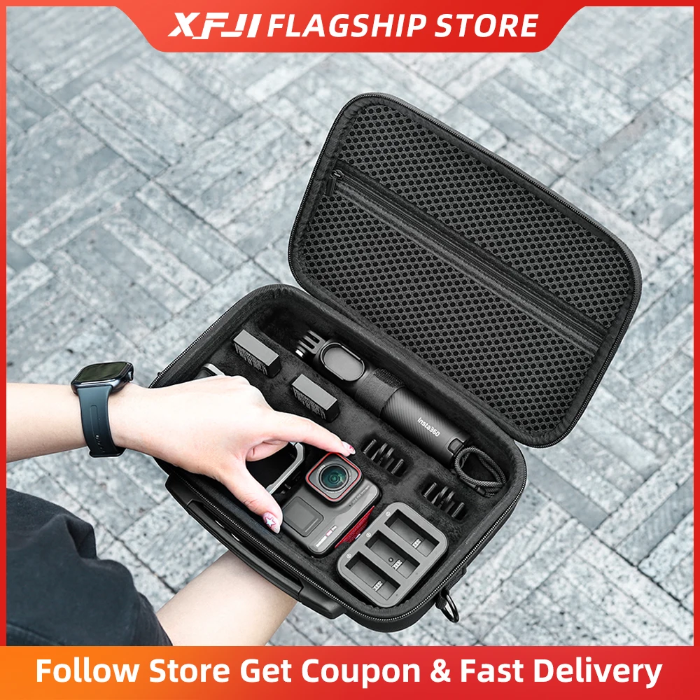 XFJI Storage Bag Case PU Leather Travel Shoulder Bag Sports Camera Accessorie Compatible with Insta360 Ace Pro 2 Get-Set Bundle