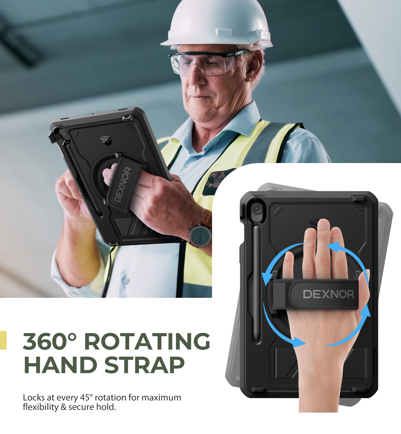 For  Samsung Galaxy Tab S10 Lite/S10 FE/S9 FE 10.9 Inch / S9 11InchCase with Screen Protector Pen Holder 360 Rotating Hand Strap