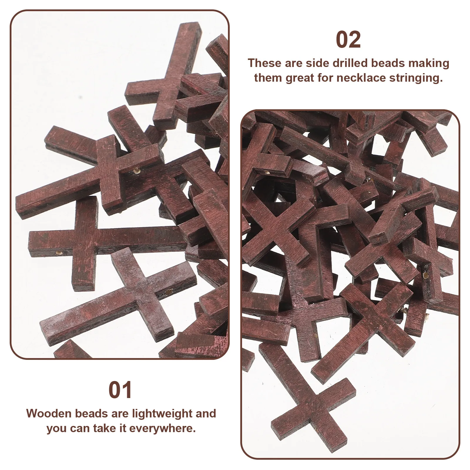 70Pcs Wooden Pendant Brown Ethnic Style Lightweight Side Drilled Necklace Charms for Jewelry Making Sunday School Crafts
