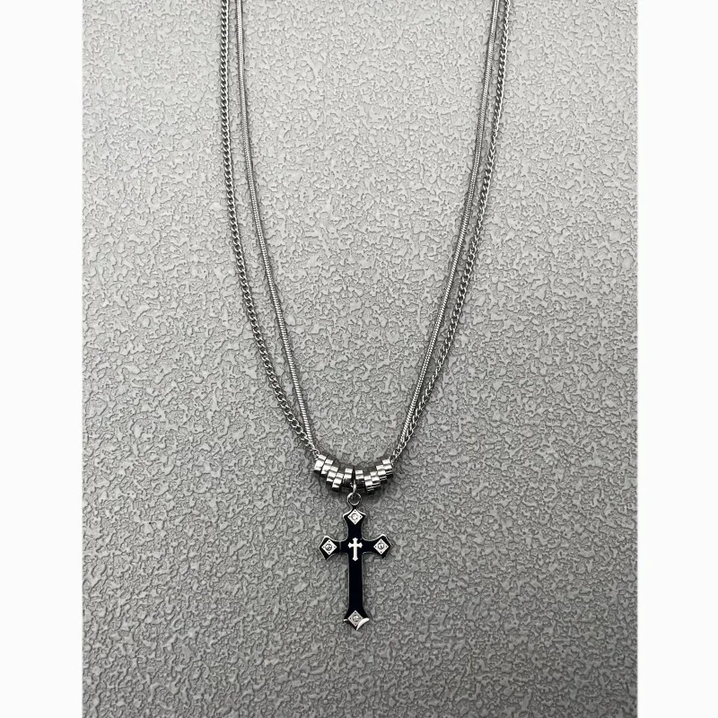 

10-детали из нержавеющей стали, двухслойная цепочка, дизайн, подвеска в виде креста, персонализированное ожерелье, модные аксессуары для мужчин
