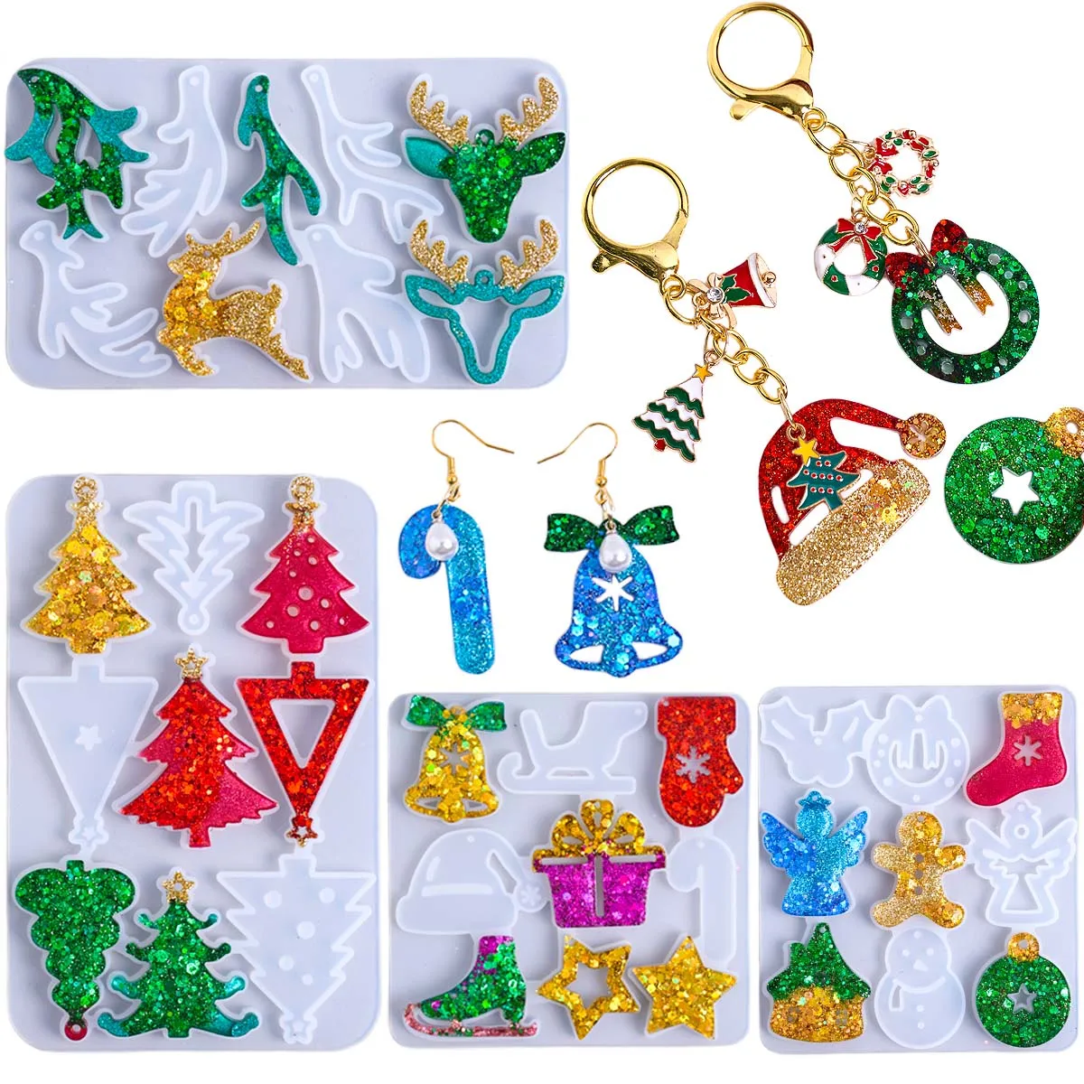Christmas Earring Pendant Silicone Mold DIY Christmas Elements Epoxy Resin Molds For DIY Ornaments Keychain Charm Jewelry Craft
