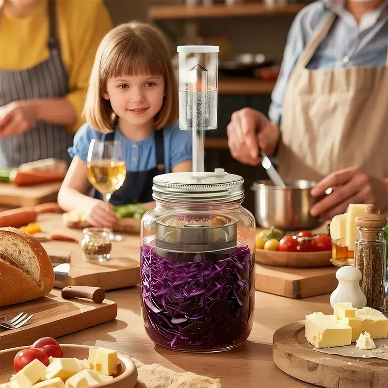 Fermentation Kit, Wide Mouth Mason Jars Pickling Sauerkraut Set Glass Weight, Stainless Steel Lid, Air Lock Valve, Silicone Seal - view 3