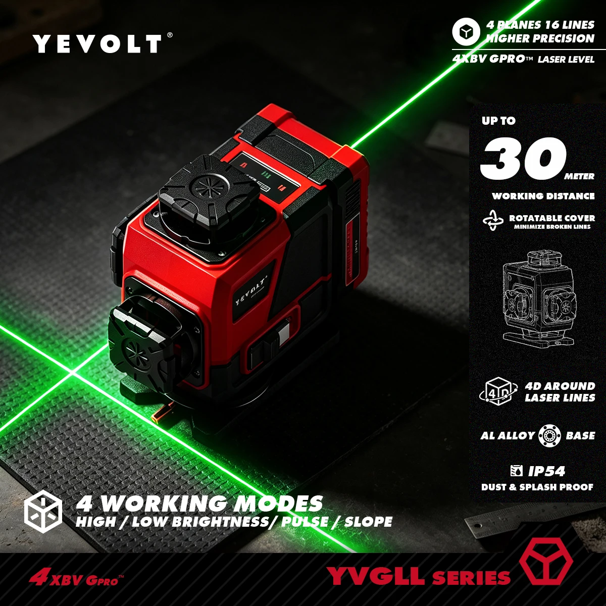 Industrial Laser Level - YEVOLT 4x360 ° Nivel Láser Autonivelante