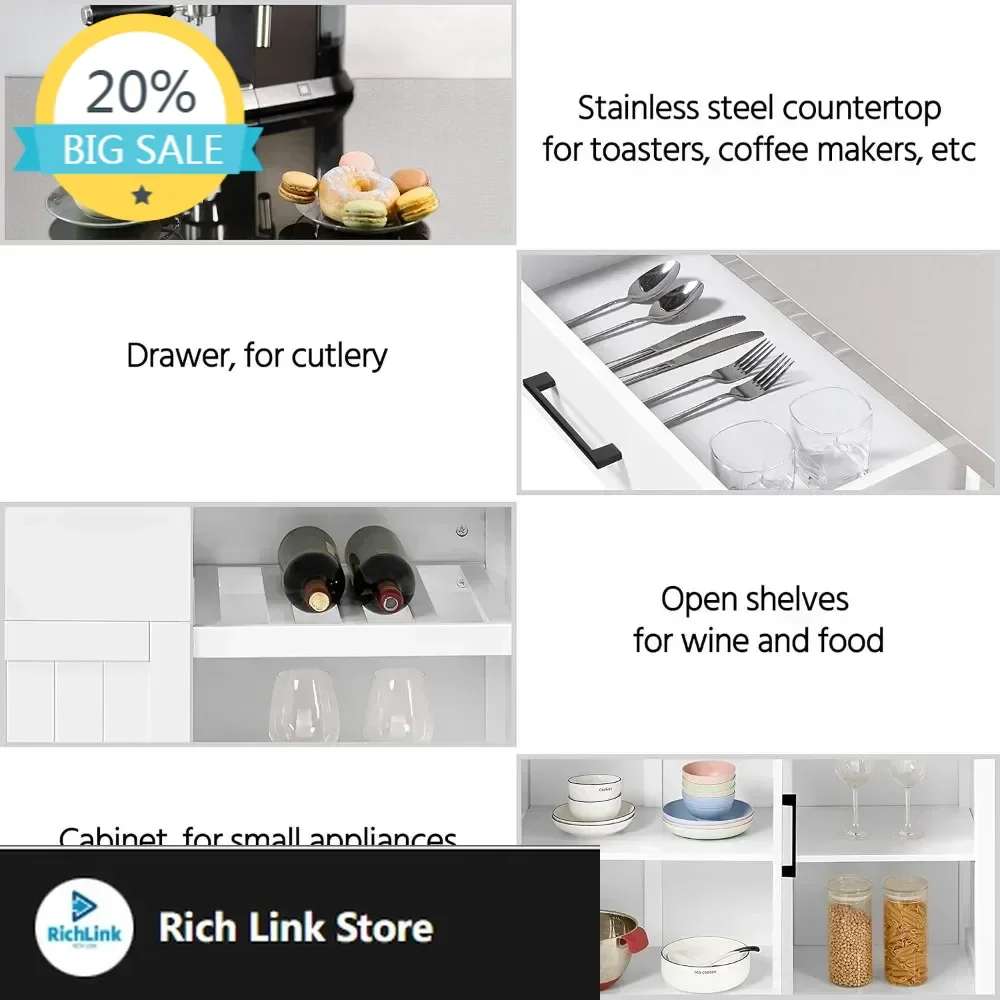 

Бестселлер: Кухонная тележка-остров с поверхностью из нержавеющей стали, передвижной шкаф для хранения на колесиках с выдвижным ящиком и отсеком для вина