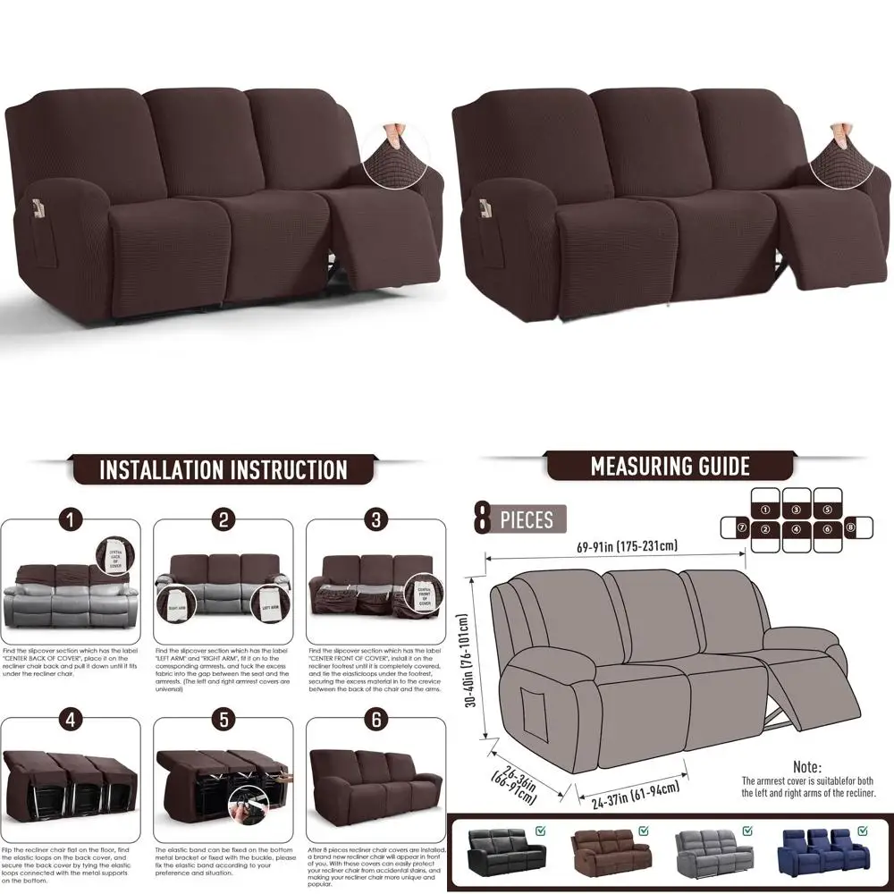 

Комплект из 8 эластичных чехлов для больших диванов и 3-местных кресел-реклайнеров - Защита для мебели