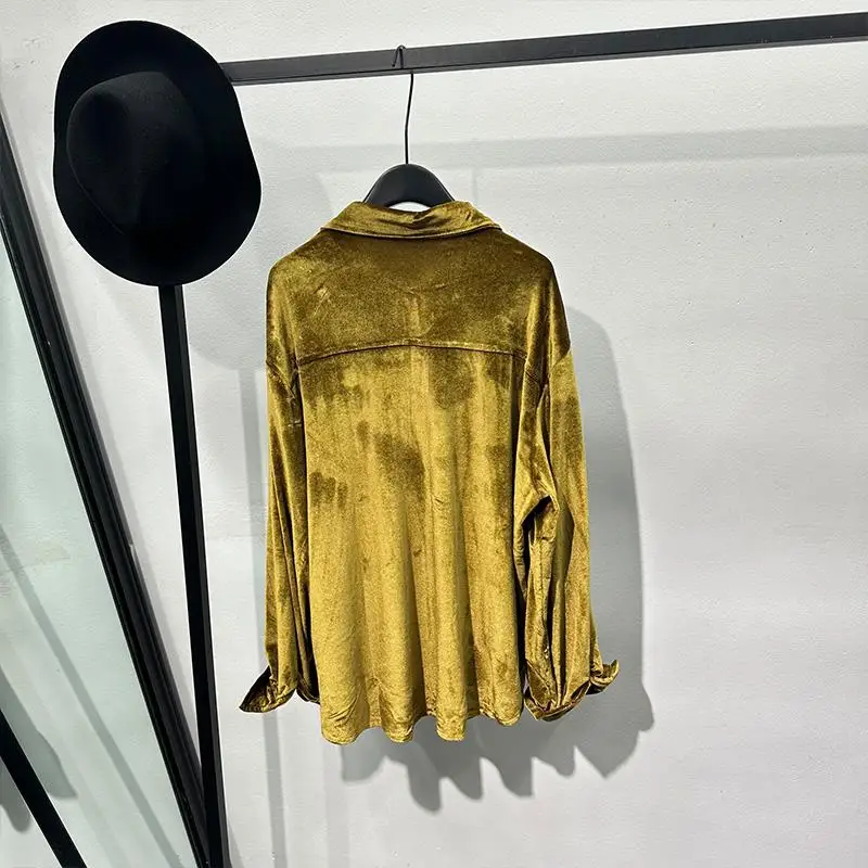 Internet Celebrity Very Fairy Western Style Velvet Retro Design Sense Long Sleeve Shirt Men's Avant-Garde High Loose Drooping