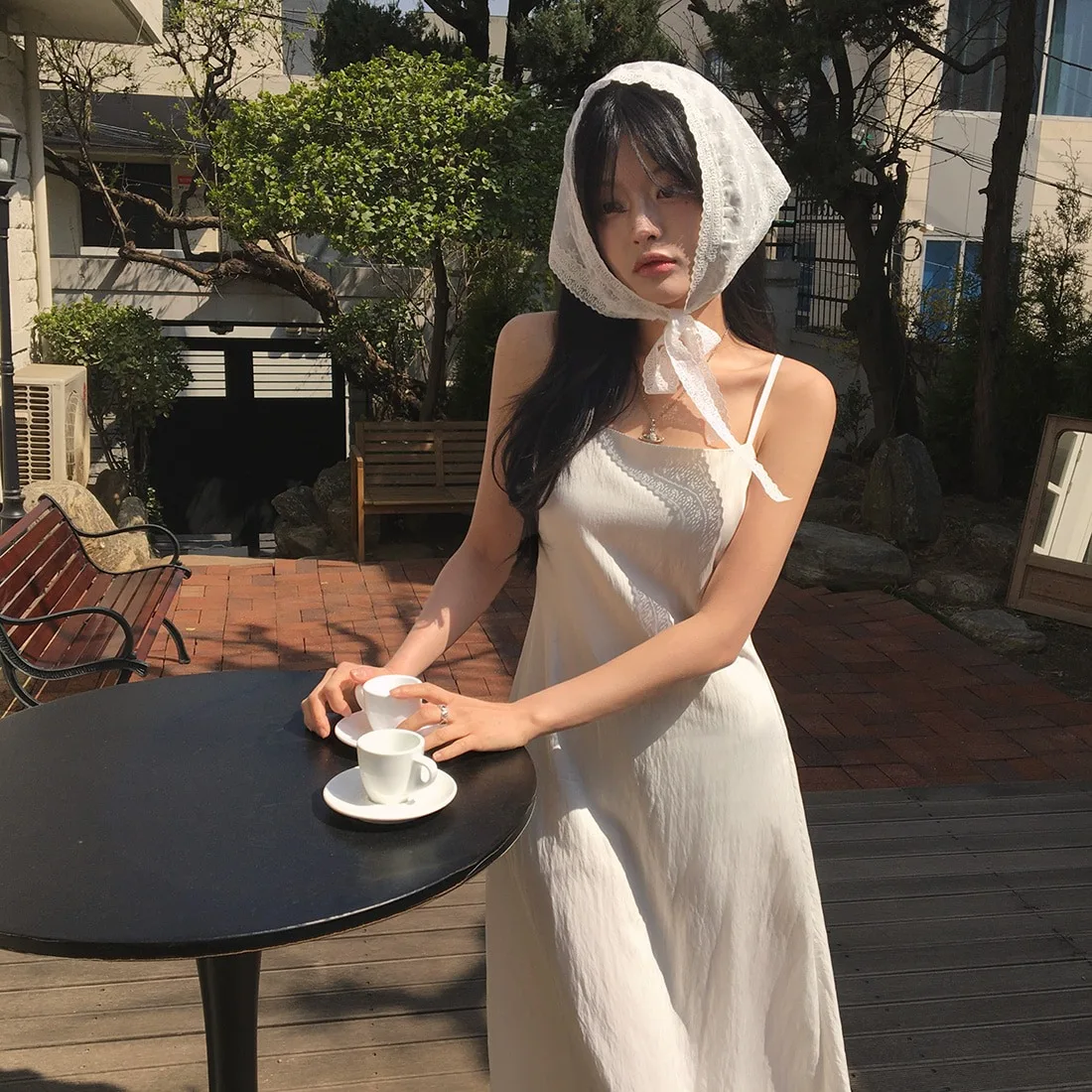 Sweet Chic Summer New A-Line Dr Women's Strapl White Long Dr Korean Sle ملابس غير رسمية للتصوير الفوتوغرافي في شارع المدرسة...