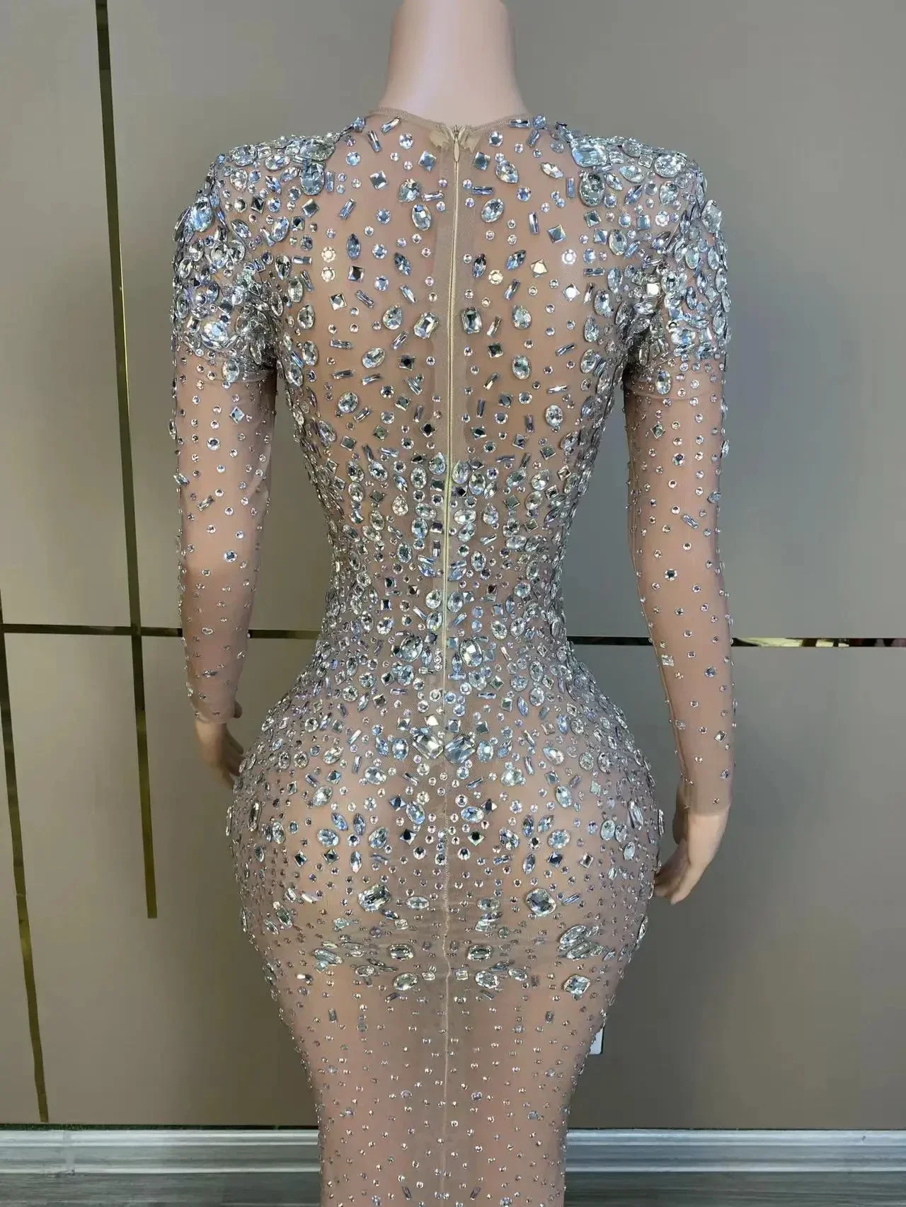 Vestido de noche de lujo brillante con diamantes de imitación, disfraz de actuación para mujer, vestido de graduación, fiesta de Club, celebración de cumpleaños, sesión de fotos