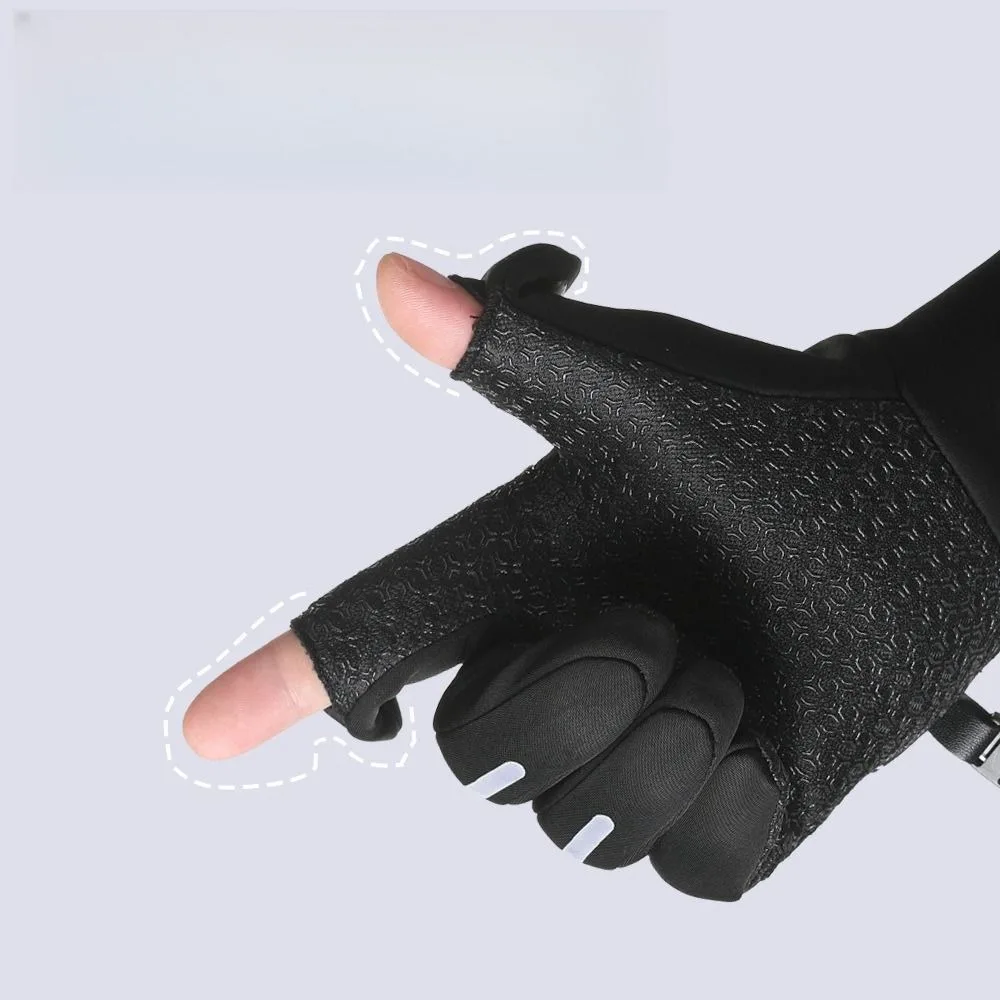 Solid Color Fingerless Gloves Men Fleece-lined Clamshell-type Fishing Gloves Anti-slip Mittens Men's Cycling Gloves Cycling