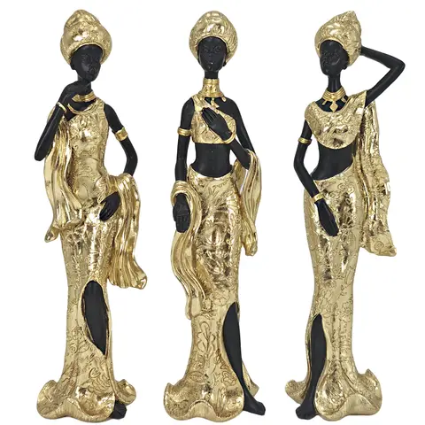 3 Pack African Statues for Home Decor-Tribal Lady Sculpture,Handcrafted Vintage Home & Office Decor for Bookshelf, Desk, Table