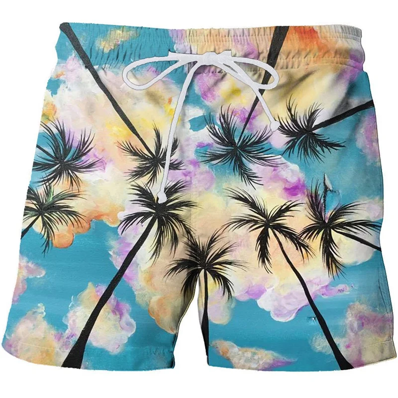 

Hawaiian 3d Print Palm Tree Beach Shorts Men Street Tropical Plants Short Pants Sports Surf Board Shorts Summer Cool Swim Trunks