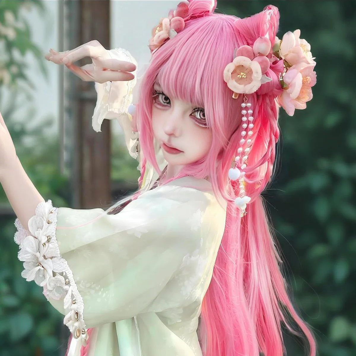 GG Bond Li Huashi コスプレウィッグ、ピンクのロングストレートヘア 70cm エクストラロングフルウィッグ 人間化されたキャラクター