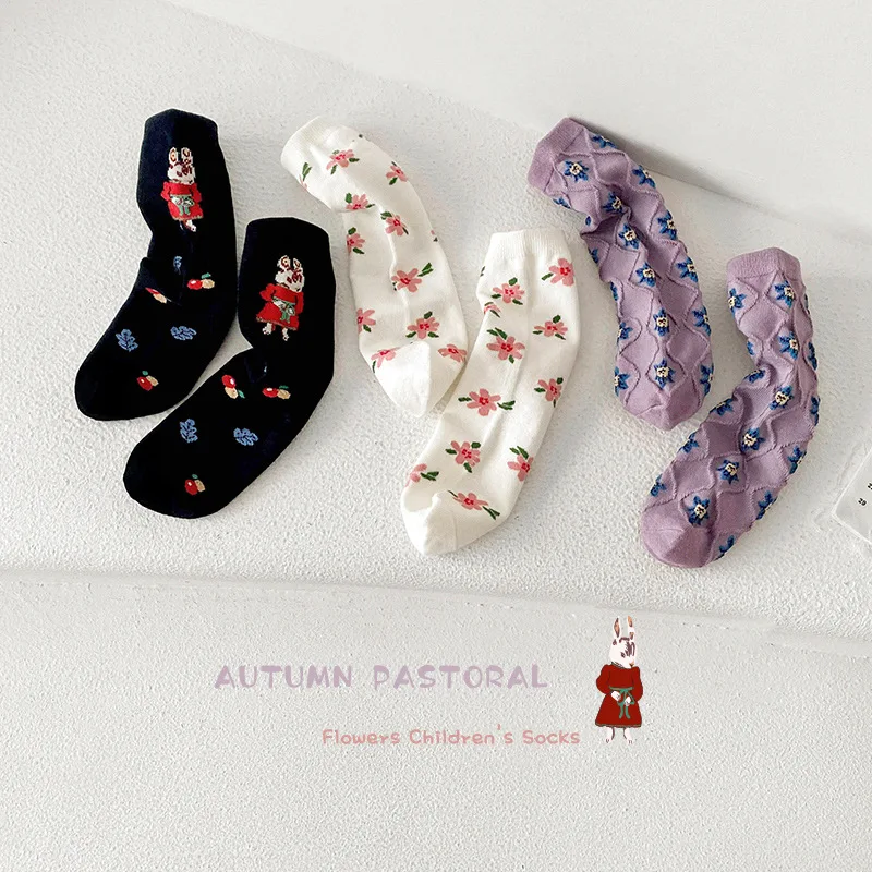 Chaussettes sulfen Coton pour Bébé Fille, Bas à Fleurs de Printemps, 3 Paires