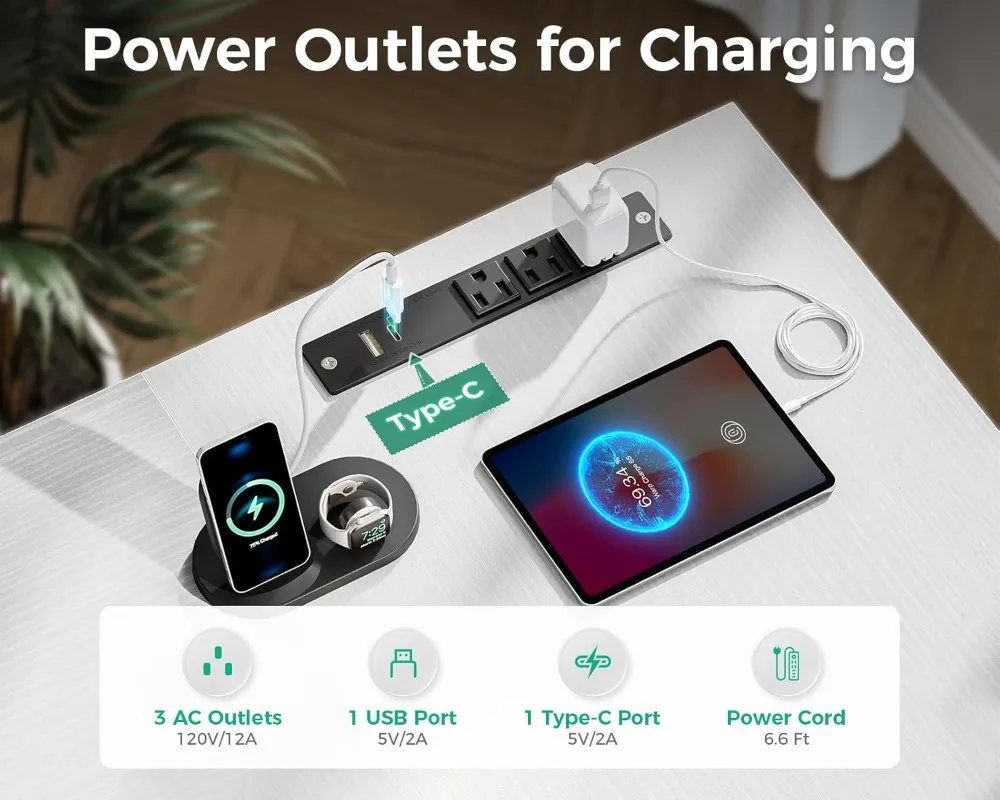 مكتب كمبيوتر على شكل حرف L مع 6 أدراج ومخرج طاقة، مكتب زاوية مقاس 55 بوصة مع رف تخزين قابل للعكس ودرج ملفات