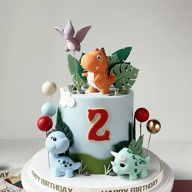 Cartoon Animals Dinosaurs Cake Plant Volcanoes Themed Cake Decoration Dinosaurs Birthday Party Children's Cake Decorations Props