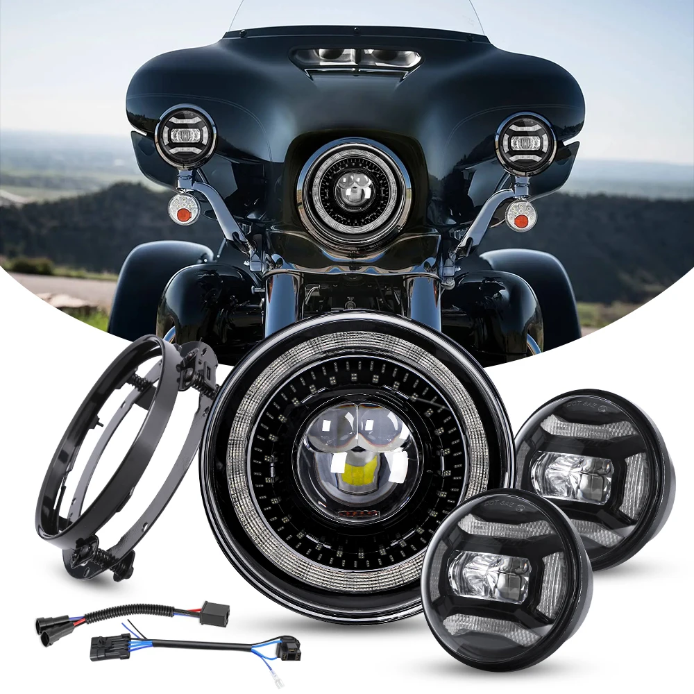 

2023 New 1000% Bright Anti-glare 7 inch LED Headlight Motorcycle Kit With Hole DRL For Harley Electra Glide Road King Softail