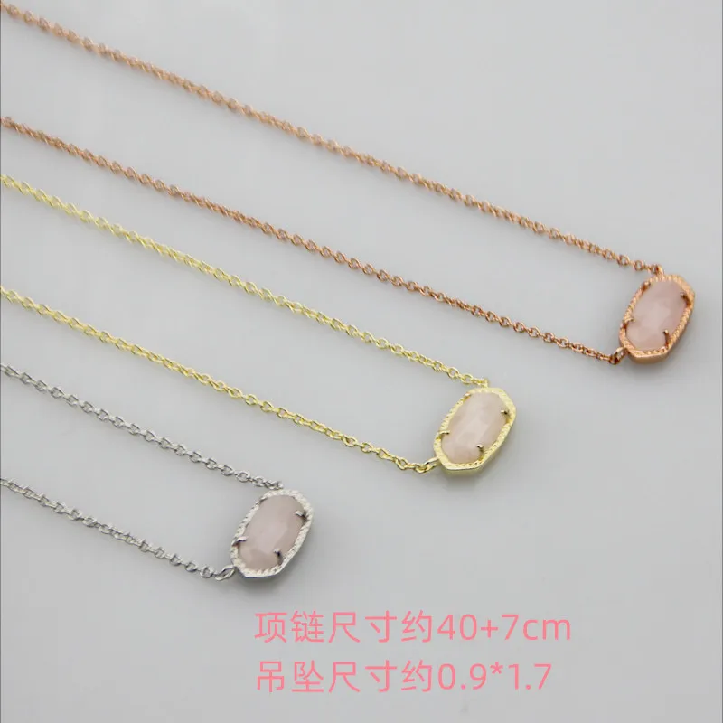 Ins Simple Oval Powder Crystal Stone Pendant Short Necklace Neck Chain Collarbone Chain