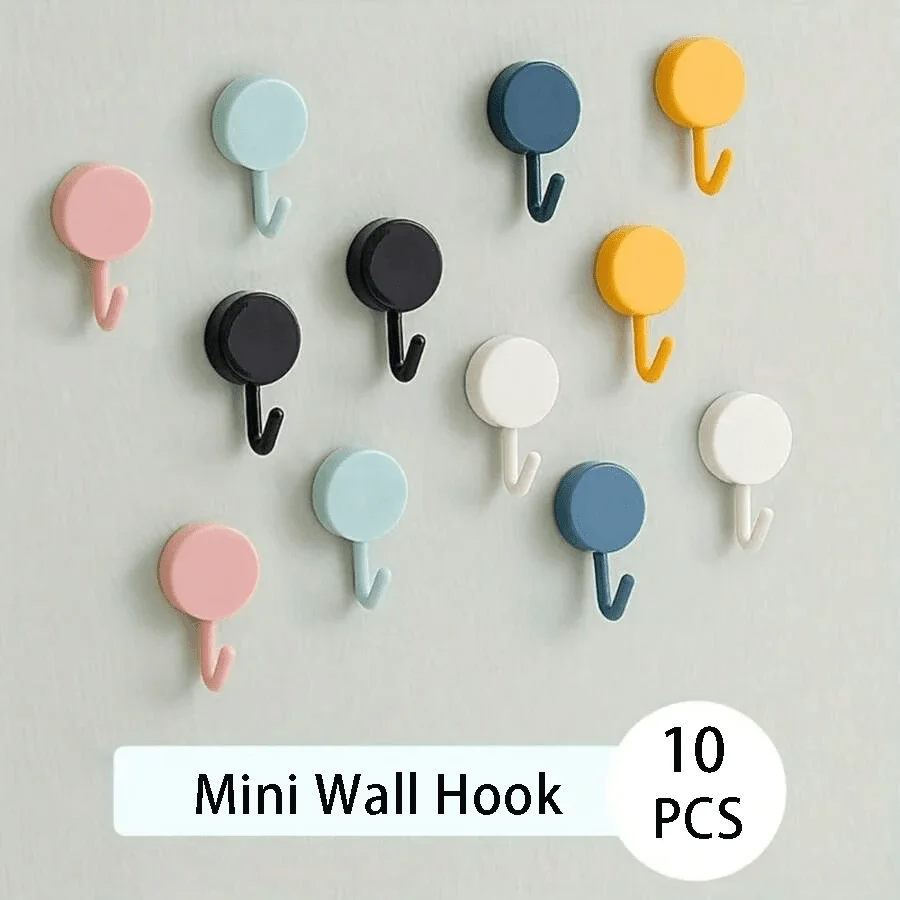 1pc/2pcs/10pcs/30pcs Self-Adhesive Wall Hanging Hooks, No Drilling Required, Suitable For Hanging Keys, Clothes, Bags, Towels And More Home Organization Accessories, Kitchen And Bathroom Stick-On Hooks, Random Colors(Pink, Yellow, Black, White, Green