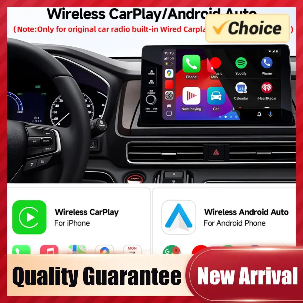 

Беспроводной адаптер 2-в-1 для CarPlay и Android Auto, умный USB-донгл с автоматическим подключением, Plug & Play для iPhone и Android, для автомобилей с заводской проводной системой.