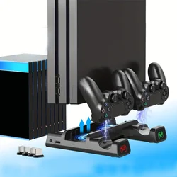 PS4 Stand Cooling Fan Station For PS4 Slim/Pro Dual Controller Port Charger Dock Station USB Port Charging And 10 Games Slots