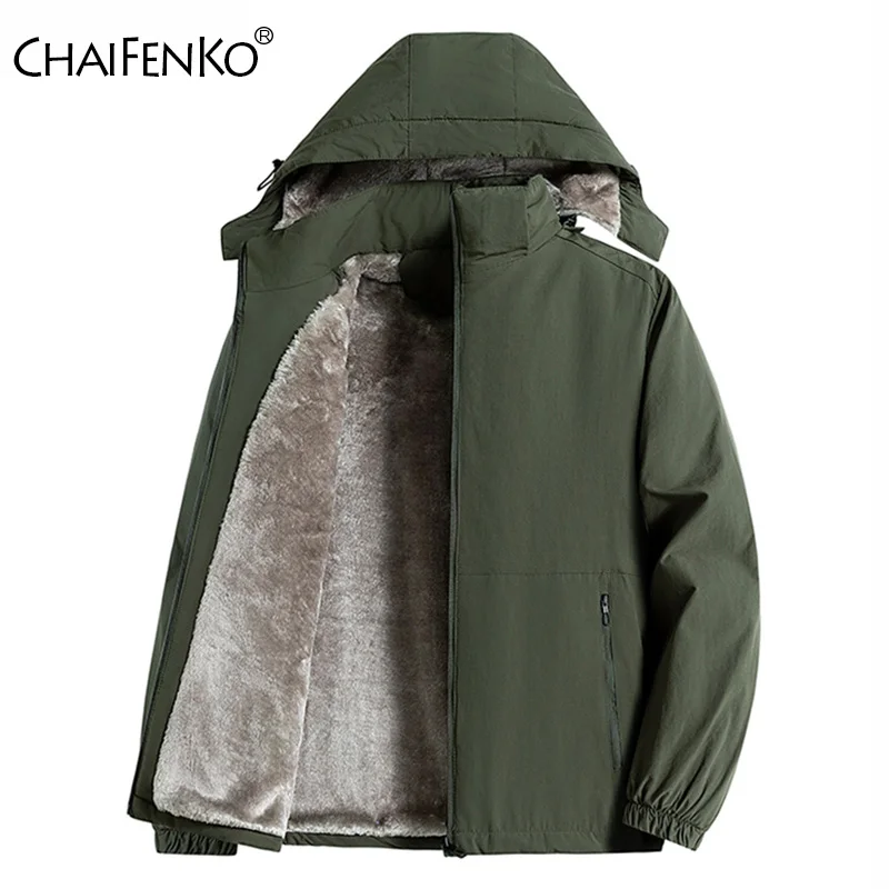 

Зимняя мужская флисовая теплая парка на открытом воздухе, удобная однотонная повседневная ветрозащитная куртка, новая модная съемная шапка, утепленное пальто для мужчин