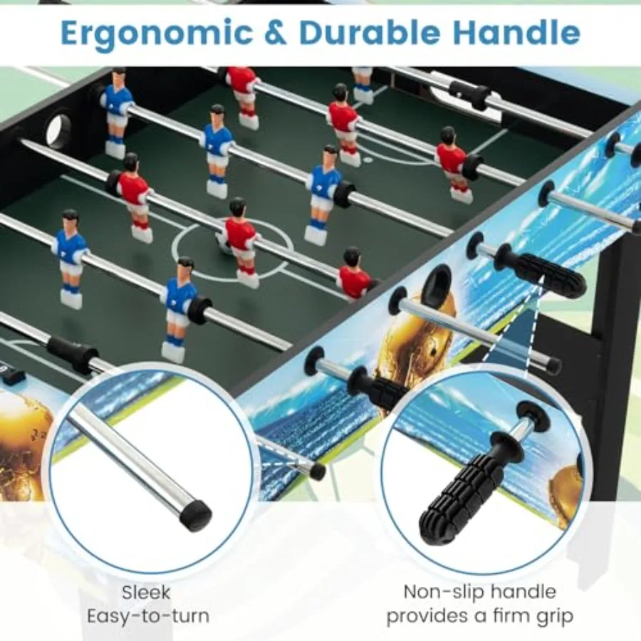 Mesa de pebolim 2 em 1, mesa de jogo de futebol independente com perna removível, alça ergonômica, 2 bolas, adultos, jovens, foo