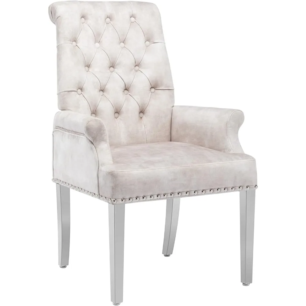 

Luxurious Velvet Dining Chairs, Modern Upholstered Tufted Dining Room Chairs, Armrests Dining Chairs with Stainless Steel Leg fo