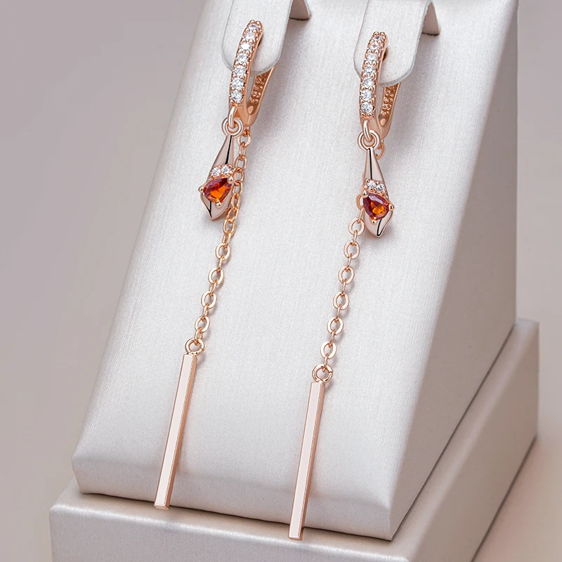 Kinel Heißer Trend Lange Quaste Baumeln Ohrringe Für Frauen Mode 585 Rose Gold Farbe Mit Rot Natürlichen Zirkon Feine Täglichen schmuck
