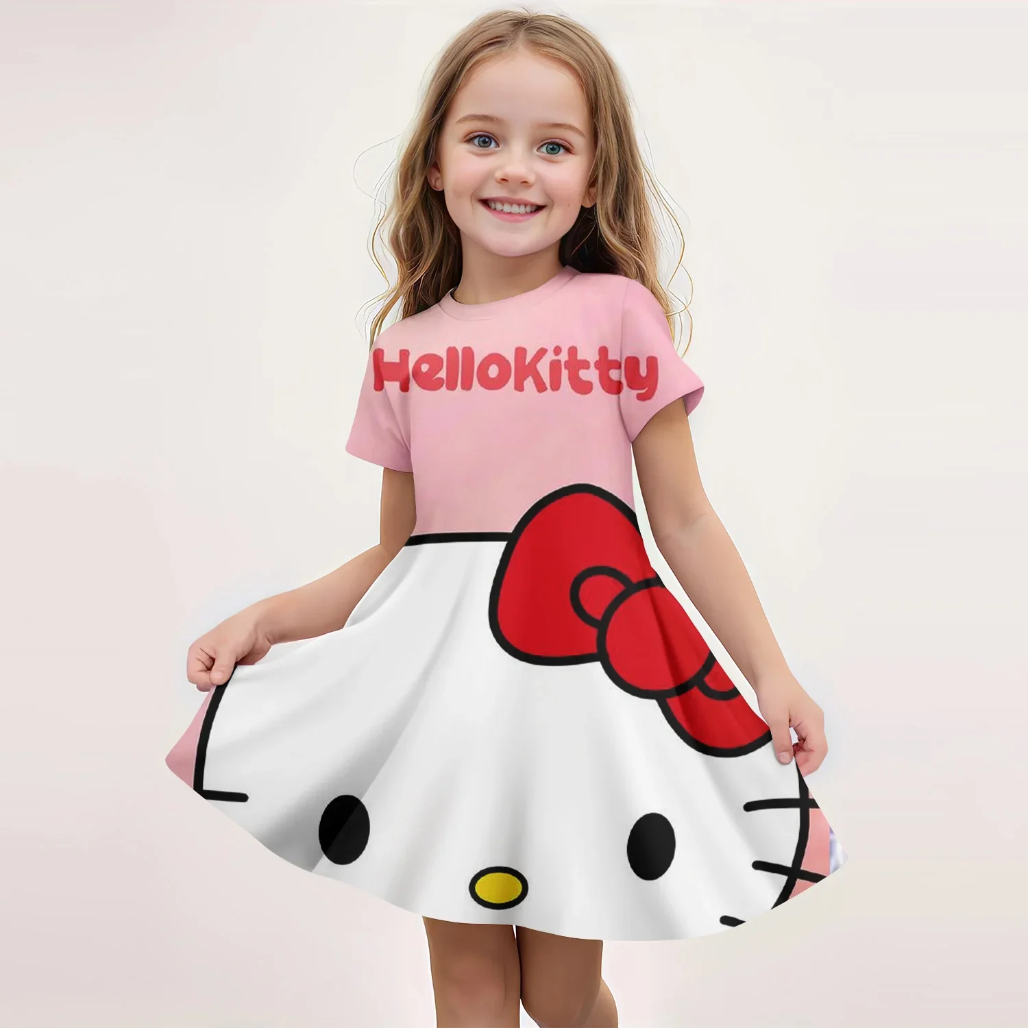 

Miniso милое платье с короткими рукавами для девочек с 3D принтом «Hello Kitty», детская летняя крутая одежда, мягкая юбка, детская ночная рубашка, подарок для кемпинга