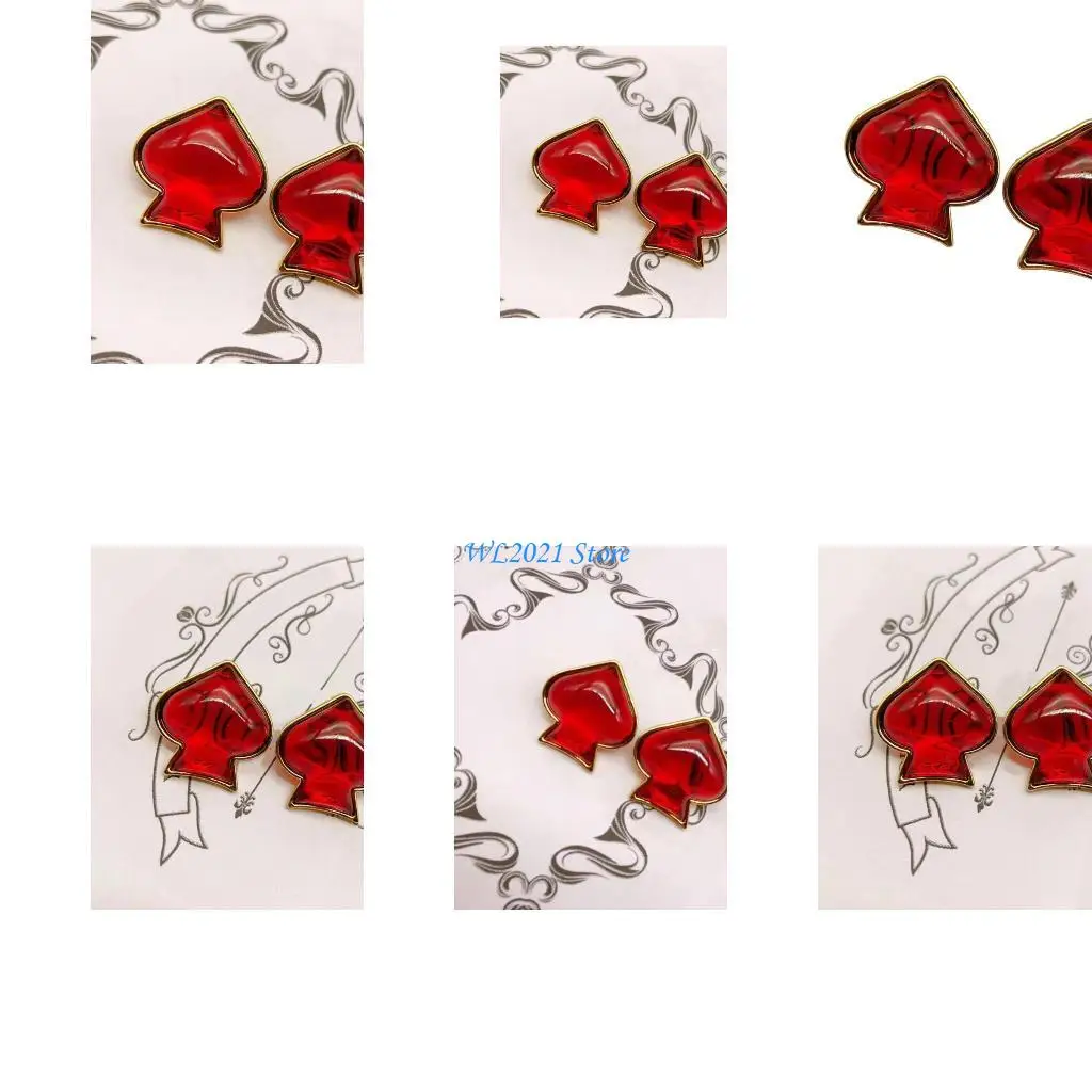 

G5GC Red Love Heart Shaped Earrings Fashion Piercing Earrings Retro Elegant Ear Jewelry Gift for Women Girls