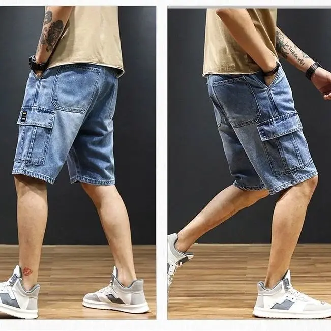 Summer Thin Multi-pocket Denim Shorts Men's Tooling Multi-pocket Loose Large-size Jorts Cargo Men's Clothing Pant for Man