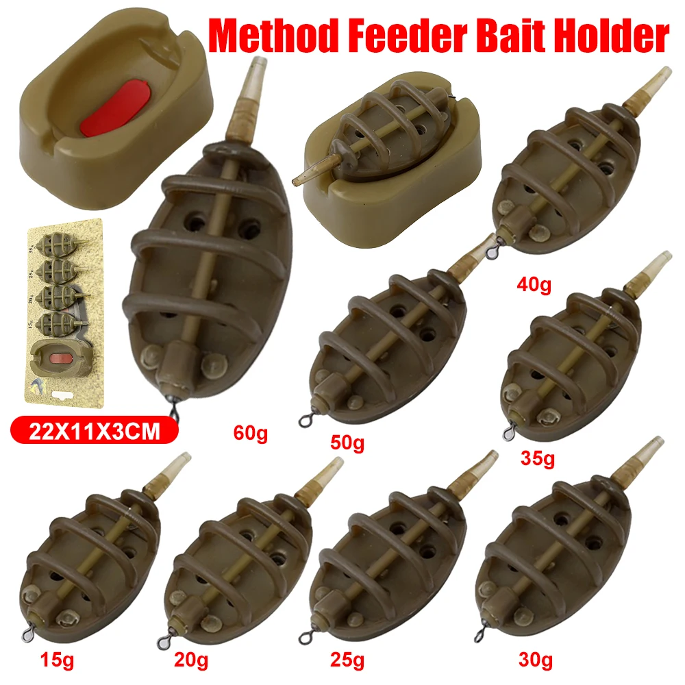 Inline Method Feeder Bait Plumb Set Mould Bait Thrower Carp Fishing Bait Holder Tool 4 Feeders/Set Fishing Bait Holder Accessory