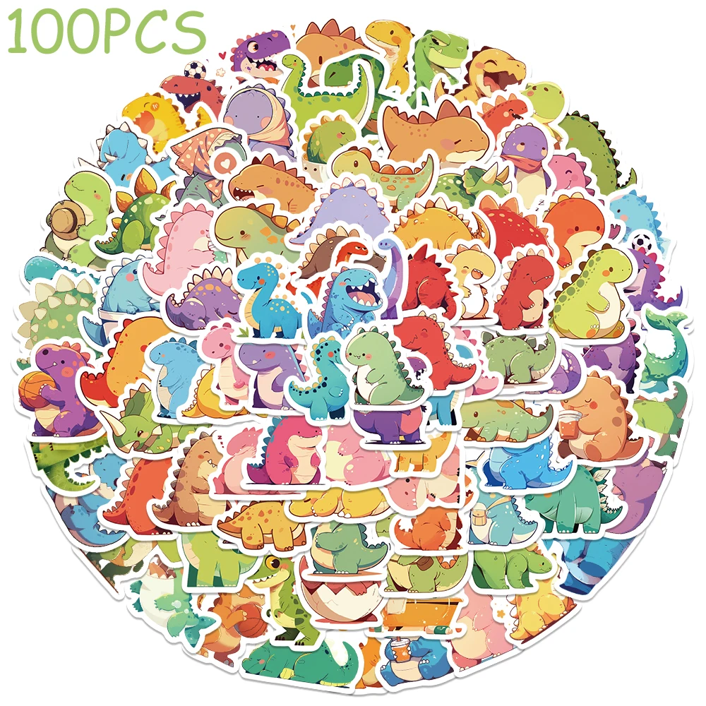 

100pcs Cute Dinosaur Stickers Cartoon Graffiti Aesthetic Decals For Phone Laptop Skateboard Suitcase Guitar Waterproof Stickers