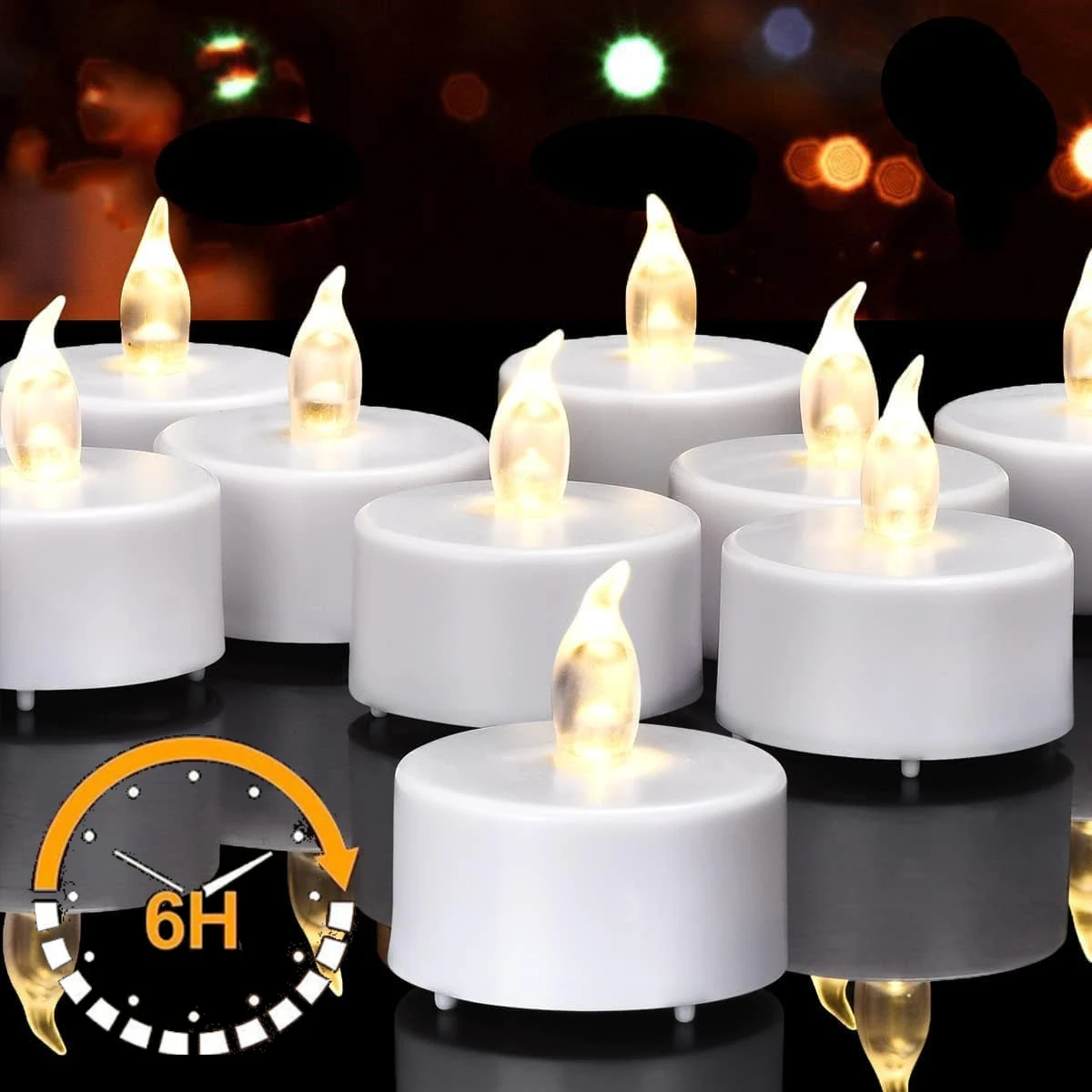 24/48pc Flameless Led Tea Lights with Timer 6 Hours On and 18 Hours Off in 24 Hours Cycle Automatically Flickering Candles Light